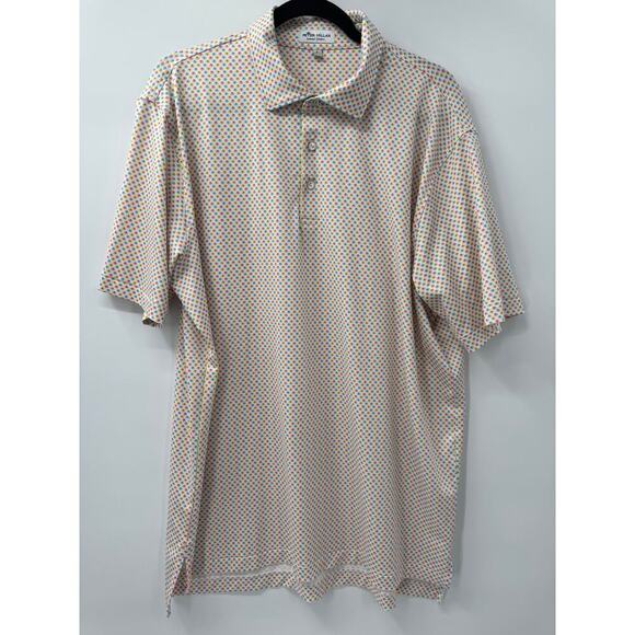 Peter Millar Polo Shirt Men's Lg Pink Blue Yellow‎ Dot Print Summer Comfort Golf - Picture 1 of 5
